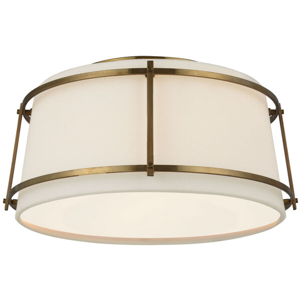 Callaway Small Flush Mount in Hand-Rubbed Antique Brass with Linen Shade and Frosted Acrylic Diffuser by Carrier and Company, image 1