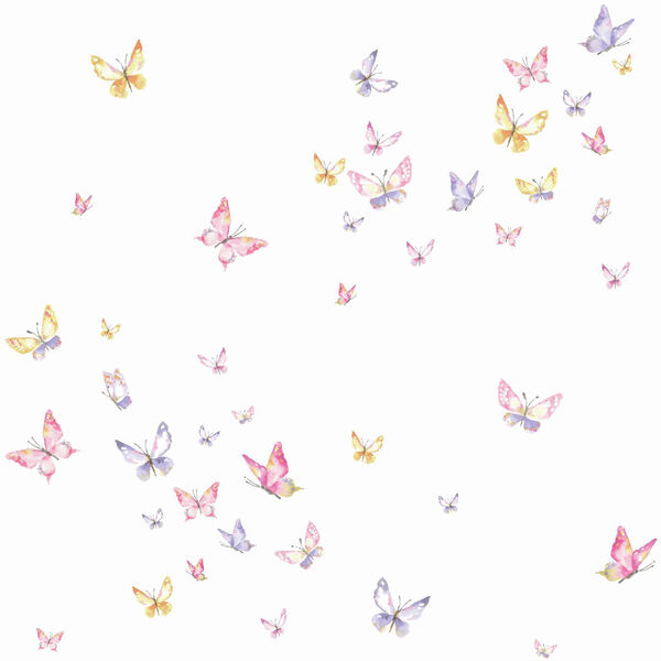 A Perfect World Pink, Orange and Purple Watercolor Butterflies Wallpaper - SAMPLE SWATCH ONLY, image 1