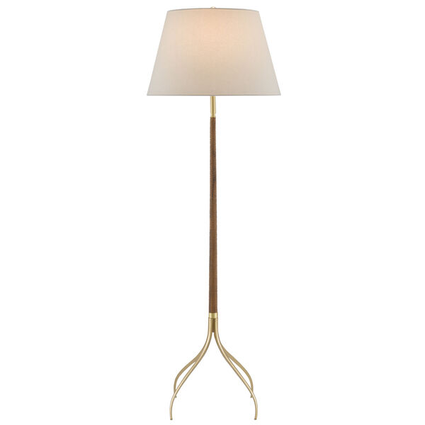 Natural and Brushed Brass One-Light Floor Lamp, image 1
