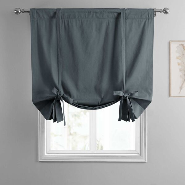 Business Gray Solid Cotton Tie-Up Window Shade Single Panel, image 3