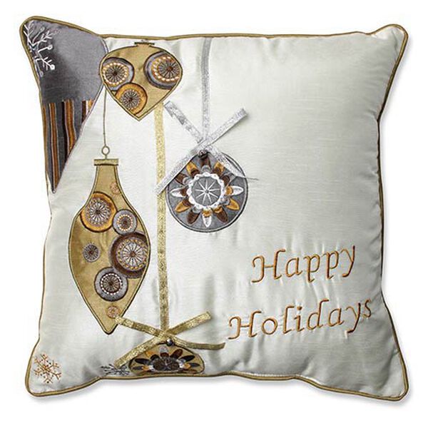 White and Gold 16.5-Inch Holiday Ornaments Throw Pillow, image 1