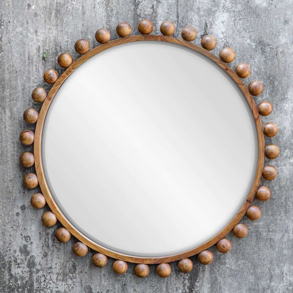 Cyra Walnut Beaded Round Wall Mirror, image 1