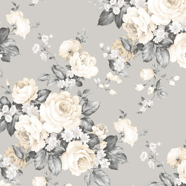 Grand Floral Grey and Beige Wallpaper - SAMPLE SWATCH ONLY, image 1