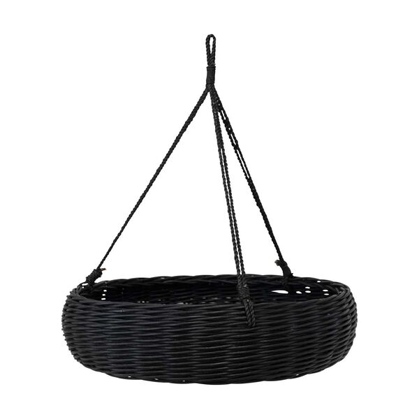 Black Hand-Woven Hanging Rattan Basket with Jute Rope Hanger, image 1