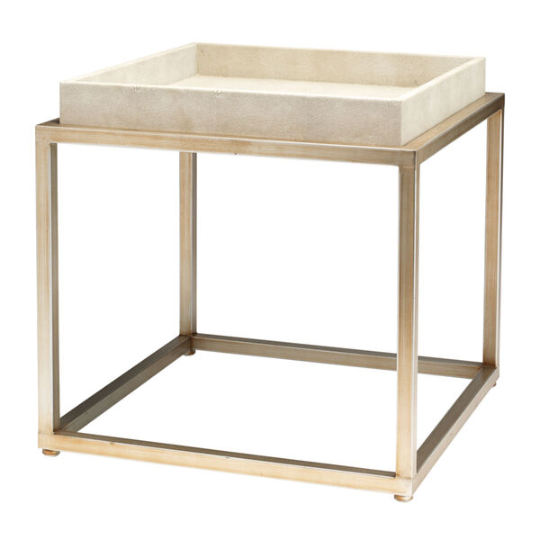 Cora Ivory and Antique Brass 18-Inch Square Side Table, image 1