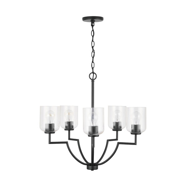 HomePlace Carter Matte Black Five-Light Chandelier with Clear Seeded Glass, image 1