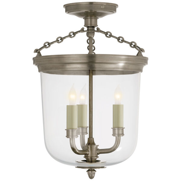 Merchant Semi-Flush in Antique Nickel with Clear Glass by Thomas O'Brien, image 1