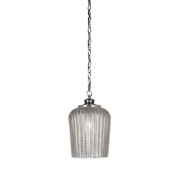 Cordova Brushed Nickel One-Light Mini Pendant with Silver Textured Glass Shade, image 1