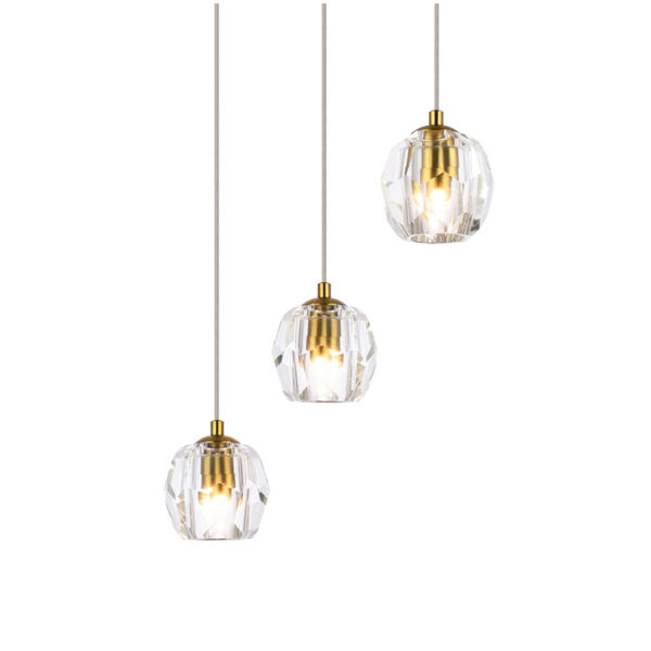 Eren Gold 12-Inch Three-Light Pendant with Royal Cut Clear Crystal, image 3