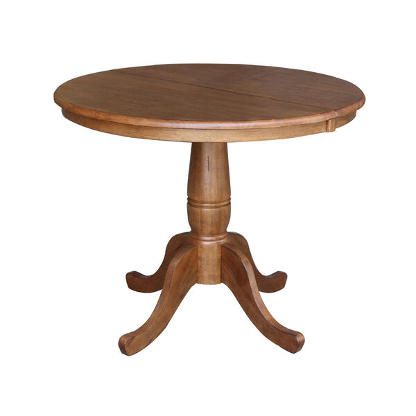 Distressed Oak 36-Inch Round Extension Dining Table with Two Ladderback Chair, Three-Piece, image 3
