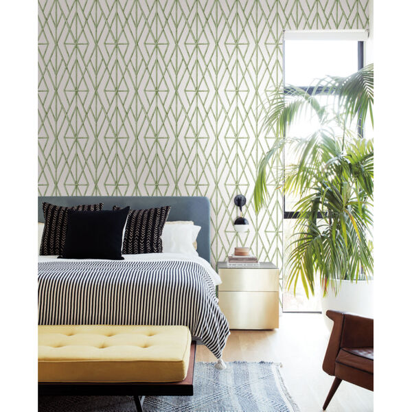 Waters Edge Green Riviera Bamboo Trellis Pre Pasted Wallpaper - SAMPLE SWATCH ONLY, image 1