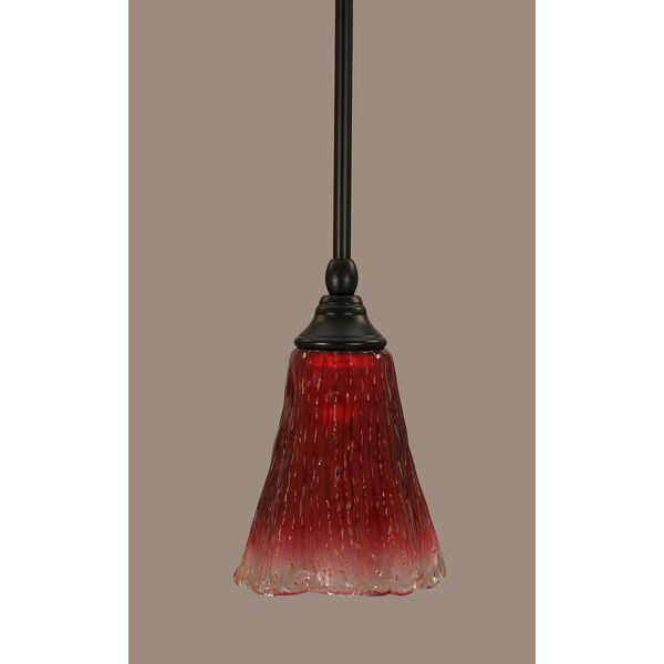 Any Matte Black Five-Inch One-Light Mini Pendant with Asymmetrical Raspberry Crystal Glass, image 1