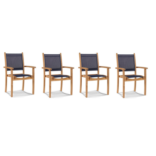 Pearl Blue Teak Outdoor Dining Armchair, Set of 4, image 1
