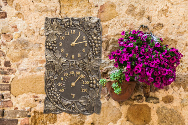 Grapevine French Bronze Indoor Outdoor Wall Clock and Thermometer, image 2