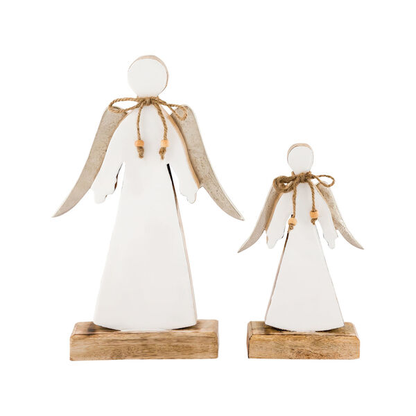 Winter White Enamel and Silver 13-Inch White Angel, Set of 2, image 1