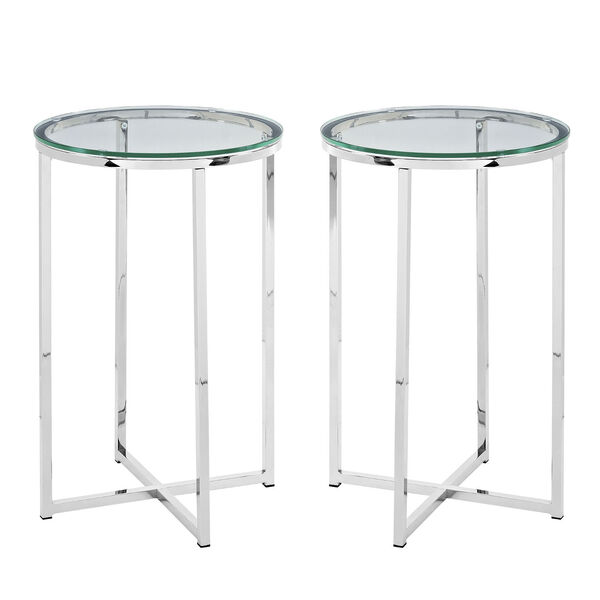 Alissa Glass and Chrome Metal X-Leg Side Table, Set of Two, image 2
