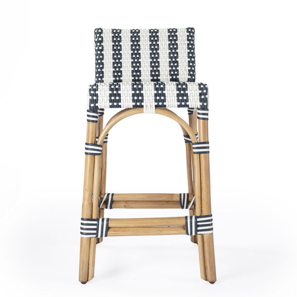 Serienna Blue and White Rattan Low Back Counter Stool, image 3