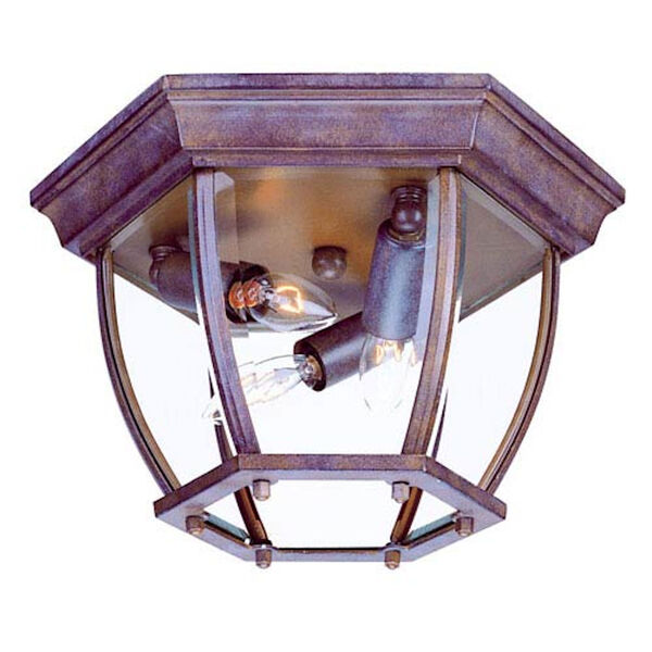 Burled Walnut Flushmounts Three-Light Ceiling Fixture Clear Beveled Glass, image 1
