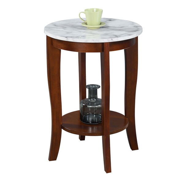 American Heritage White Faux Marble and Espresso 18-Inch Round End Table, image 3