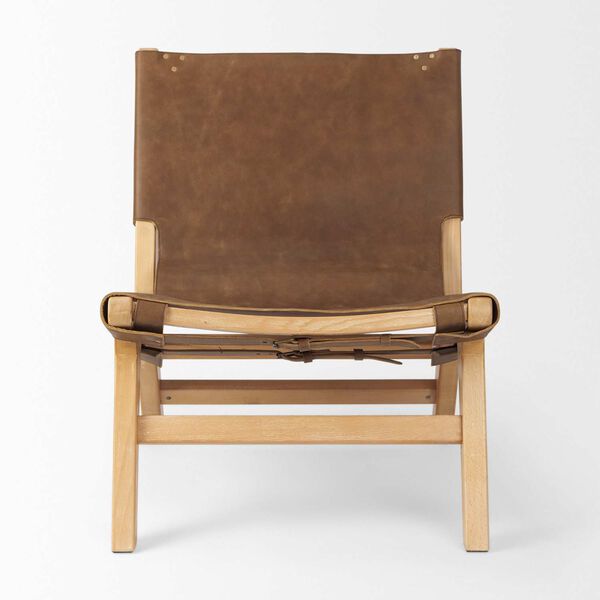 Elodie Brown Leather with Natural Beech Wood Frame Accent Chair, image 2