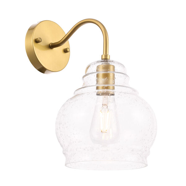 Pierce Brass Eight-Inch One-Light Wall Sconce with Clear Seeded Glass, image 4