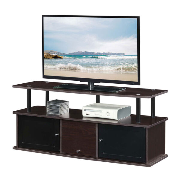 Designs2Go Espresso and Black TV Stand with Three Storage Cabinet and Shelf, image 1