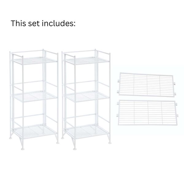 Xtra Storage White Three-Tier Folding Metal Shelves with Set of Two Extension Shelves, image 5