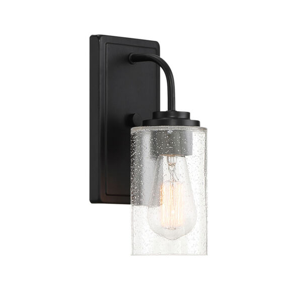 Logan Matte Black One-Light Wall Sconce with Clear Seedy Glass, image 1