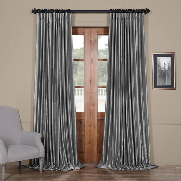 Grey Blackout Double Wide Vintage Textured Faux Dupioni Single Panel Curtain 100 x 84, image 1