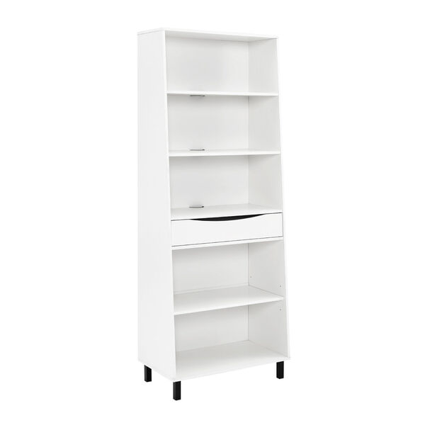 Ryder Solid White Five-Shelf Bookcase with Drawer, image 5