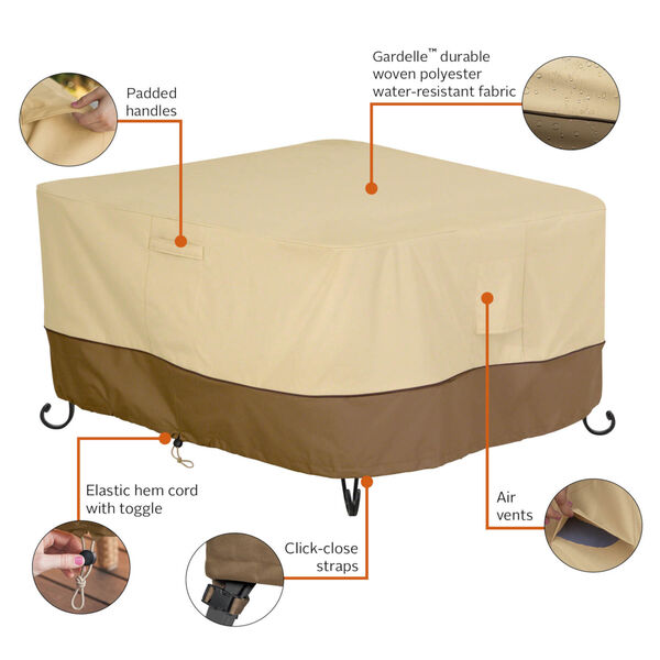 Ash Beige and Brown 42-Inch Square Fire Pit Table Cover, image 2