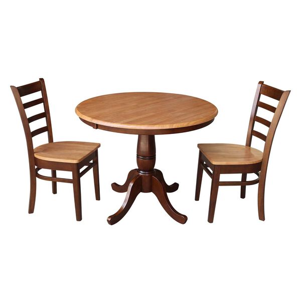 Cinnamon and Espresso Round Dining Table with 12-Inch Leaf and Madrid Chairs, 3-Piece, image 1