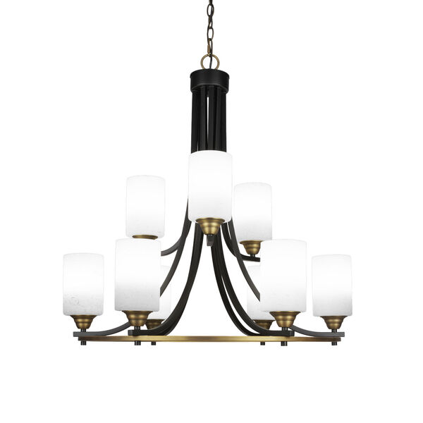 Paramount Matte Black and Brass 29-Inch Nine-Light Chandelier with White Muslin Glass Shade, image 1