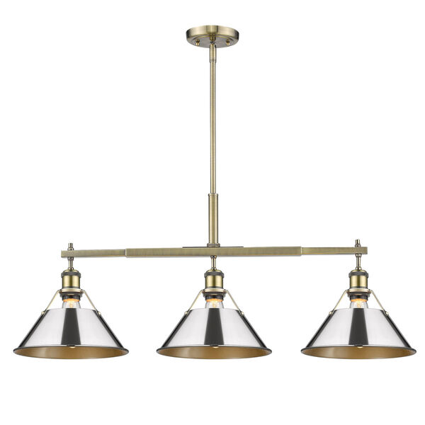 Orwell AB Aged Brass 36-Inch Three-Light Linear Pendant with Chrome Shade, image 2
