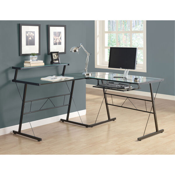 Computer Desk - Black Metal Corner with Tempered Glass, image 1