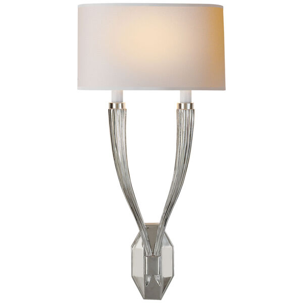 Ruhlmann Double Sconce in Polished Nickel with Natural Paper Shade by Chapman and Myers, image 1