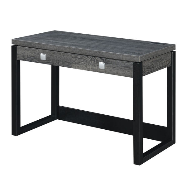 Newport Weathered Gray and Black Two-Drawer Desk with Charging Station, image 1