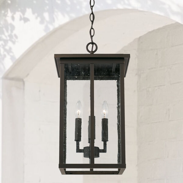 Barrett Oiled Bronze Four-Light Outdoor Hanging Lantern Pendant with Antiqued Glass, image 3