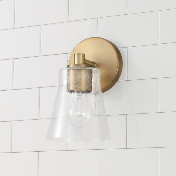 HomePlace Baker Aged Brass One-Light Sconce with Clear Seeded Glass, image 3