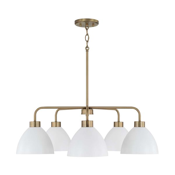 Ross Aged Brass and White Five-Light Chandelier, image 4
