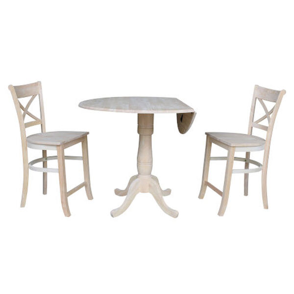 Gray and Beige Round Pedestal Counter Height Table with Charlotte Stools, 3-Piece, image 2