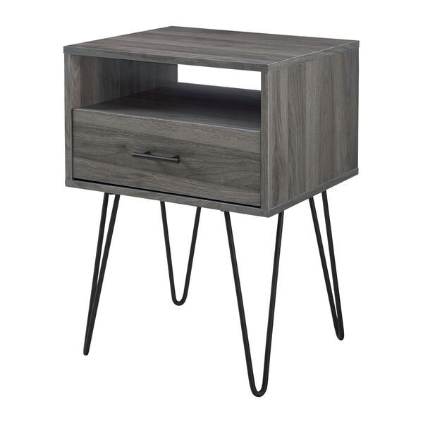 18-Inch Slate Grey Modern Single Drawer Hairpin Leg Side Table, image 3