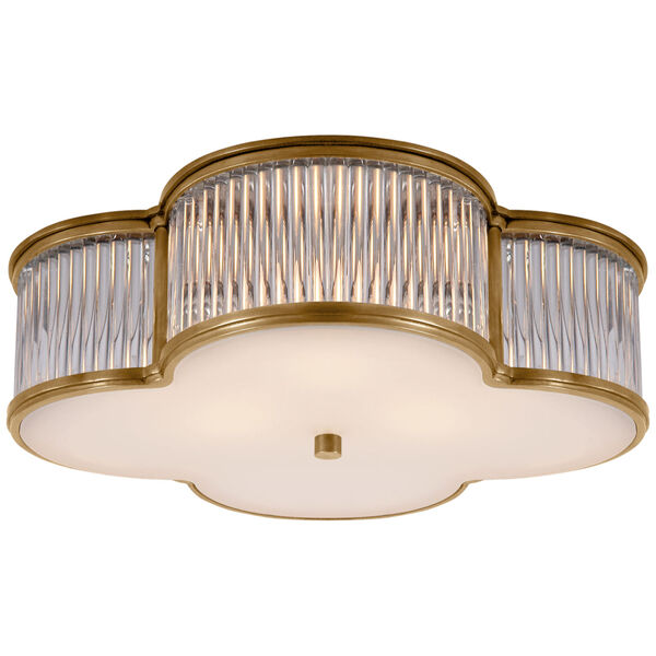 Basil Medium Flush Mount in Natural Brass and Clear Glass Rods with Frosted Glass by Alexa Hampton, image 1