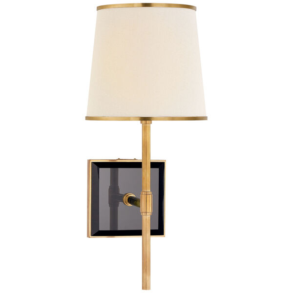 Bradford Medium Sconce in Soft Brass and Black with Cream Linen Shade with Soft Brass Trim by kate spade new york, image 1