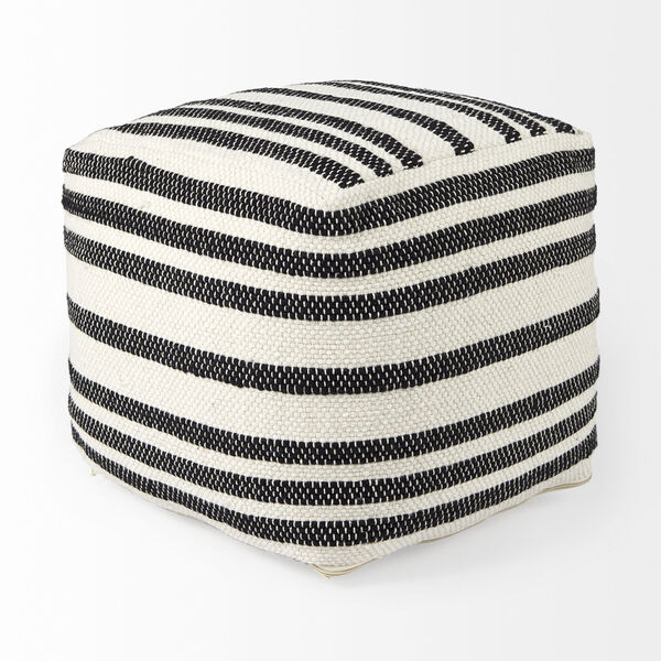 Aanya Black and White Striped Pouf, image 3