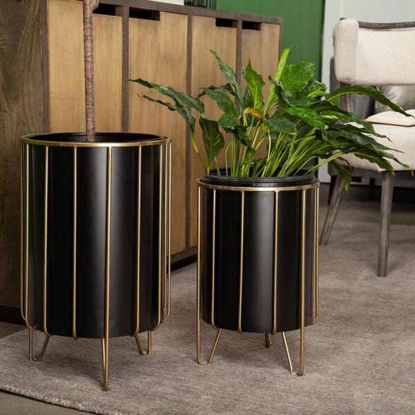 Pianta Black and Brass Plant Stand, Set of Two, image 3