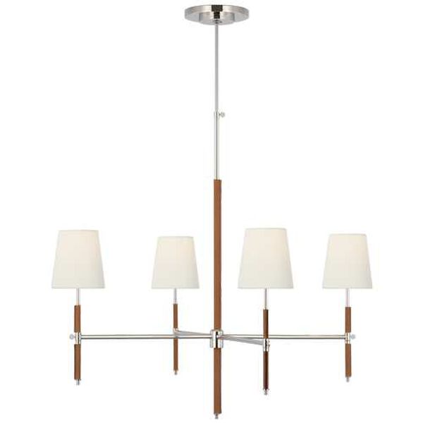 Bryant Polished Nickel and Natural Four-Light Large Wrapped Chandelier with Linen Shades by Thomas O'Brien, image 1