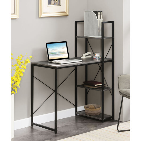 Designs2Go Charcoal Gray Black Office Workstation with Shelves, image 2