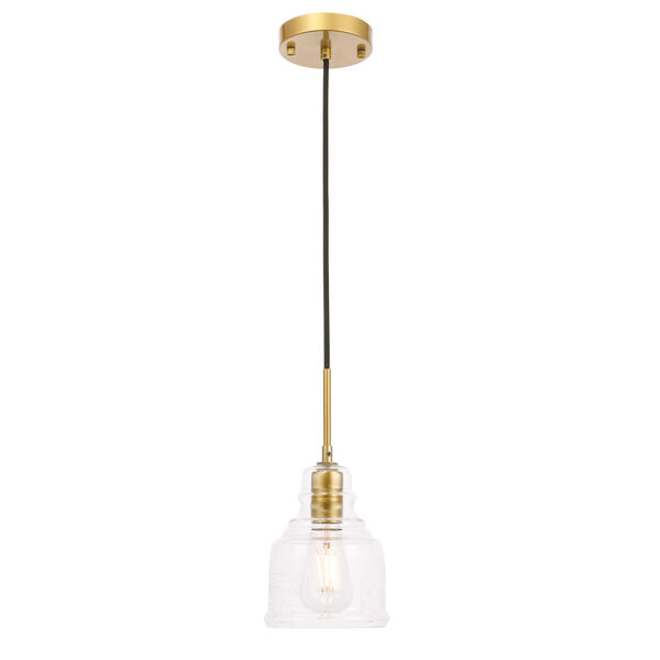 Pierce Brass Six-Inch One-Light Mini Pendant with Clear Seeded Glass, image 1