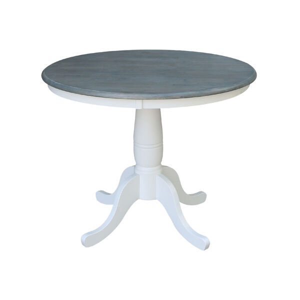 White and Heather Gray 36-Inch Width x 29-Inch Height Hardwood Round Top Dining Height Pedestal Table, image 1